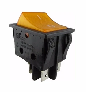 Wippenschalter, 2 polig (4pin) 16A 250VAC 30x22mm Gelbe Wippe beleuchtet - Picture 1 of 5