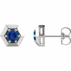 Chatham® Lab-Created Blue Sapphire Geometric Earrings In Platinum - Picture 1 of 2