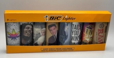 Paquete Variedad Edición Limitada Elvis Bob Marley Marilyn Monroe Encendedor BIC Paquete de 8 Foto 1 de 4