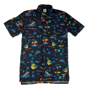 Adidas Skateboarding Button Up Shirt Mens Small Hawaiian All Over Print Black SS - Picture 1 of 8