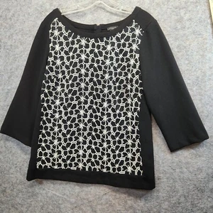Ann Taylor Women's Black Lace Detailing Boat Neck 3/4 Sleeve Blouse Top Size 10 - Picture 1 of 6