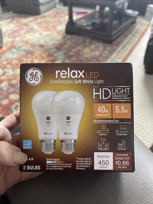 2 Pack GE Relax LED HD Light 40 Watt Replacement 6 Watt A19 Dimmable - Image 1 of 4
