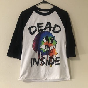 Dead Inside Tie Dye Skull Gothic Punk Raglan 3/4 Sleeve Size M T Shirt - Picture 1 of 5