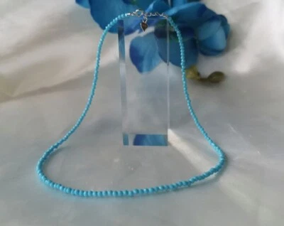 Zierliche blaue Türkis facettierte runde Edelstein Perlen Halsketten 24 Zoll ... - Bild 1 von 4