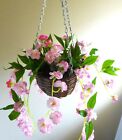 Red Sakura Vine Artificial Flower Bush With Wicker Basket Hanging Home Decor