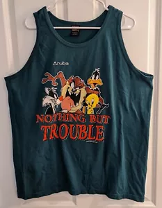 Vintage Aruba Looney Tunes Nothing But Trouble Tank Top Size XL Made in USA - Picture 1 of 4