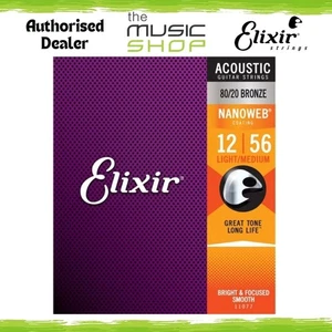 Elixir Nanoweb Acoustic Guitar Strings, 80/20 Bronze, Light/Medium, 12-56- 11077 - Bild 1 von 2