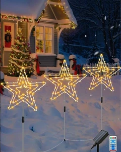 Solar Weihnachtsbeleuchtung Außen 3 in 1 Weihnachtsstern Pfahlbeleuchtung, 75 LED Solar - Bild 1 von 8