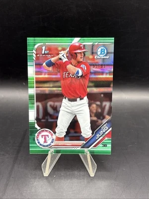 JOSH JUNG 2019 BOWMAN DRAFT CHROME GREEN REFRACTOR  /99 RANGERS 1ST BOWMAN. - Image 1 of 2
