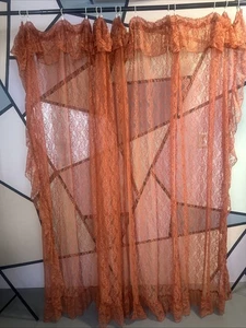 Vintage Burnt orange lace sheer Curtain 4 Panels large window 6’6” Tall 6’ W - Picture 1 of 10
