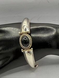 Bracciale Napier Vintage Argento Tono Oro Cerniera Ovale Pietra Nera Corda Det - Foto 1 di 10