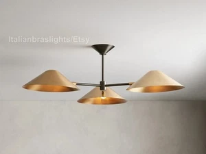 1950's Mid Century Antique Simms 3 Light Flush Mount Chandelier Italian Modern - Picture 1 of 7