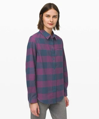Lululemon Full Day Ahead Shirt Womens Size 6 Revive Plaid Purple Long Sleeve  - Image 1 of 4