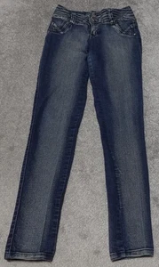 Crocker Jeans Girl's 7 Blue Denim Slim Flat Front Button Activewear Casual - Picture 1 of 14