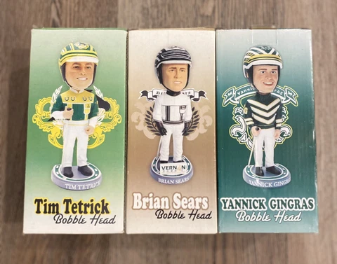 Harness Horse Racing Bobble Head Lot Tim Tetrick, Brian Sears & Yannick Gingras Cover