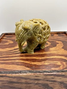 Vintage Hand Carved Soapstone Mother Elephant Sculpture W Baby Inside Figure - Picture 1 of 14