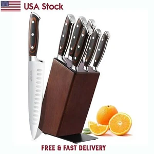 7Pcs/Set Professional Kitchen Knife Set with Block Wooden German Stainless Steel - Picture 1 of 8