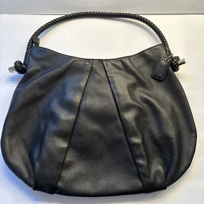 Clarks Black Pebbled Leather Hobo Bag Woven Handle Large - Image 1 of 4