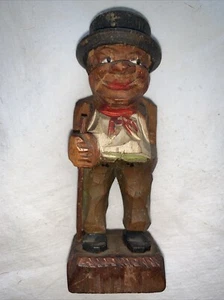 Handgeschnitzte Vintage Holz Dorfbewohner Figur Mann Zylinder Rohr ANRI Stil Volkskunst - Bild 1 von 17