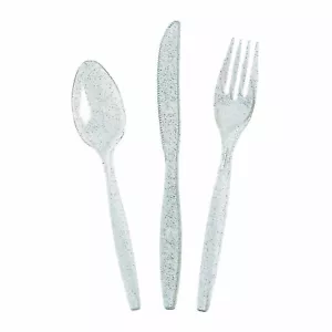 SILVER GLITTER CUTLERY SET (48 PCS), 48 pieces - Picture 1 of 1