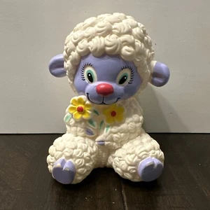 Vintage 1985 Shelcore Squeeze-A-Mals Yellow Flower Lamb Vinyl Toy - Picture 1 of 5