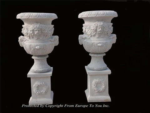 BEAUTIFUL HAND CARVED MARBLE FIGURAL ESTATE EUROPEAN DESIGN GARDEN URNS - JX45 Cover
