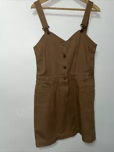 NW3 By Hobbs Pinafore Dress Cotton Denim Feel Brown 19” Pit To Pit - Picture 1 of 6
