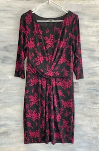 ADRIANNA Papell AP1D101705 3/4 Sleeve Ruched Shift Dress, L - Black Pink - Picture 1 of 12