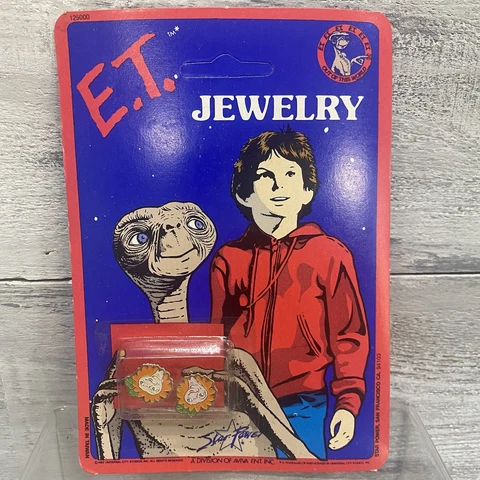 Vtg E.T. Extra Terrestrial Earrings 1982 Universal Studios Orange Flower Cover