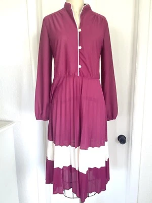 Винтажный 70-х темно пурпурный секретарь богемное миди платье - M - юбка-аккордеон - Изображение 1 из 4
