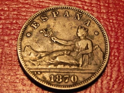 SPAIN 1870 (74) DE-M Silver 2 Pesetas VF-XF A73 - Image 1 of 2