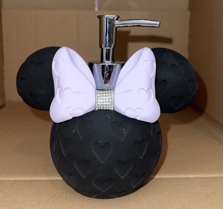 BOMBA DISPENSADORA DE JABÓN DISNEY MINNIE MOUSE CABEZA NEGRA CON ARCO MORADO Nueva Foto 1 de 1