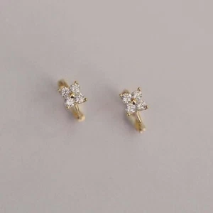 Round Cut 0.16Ct Natural Diamond Small Huggie Hoop Earrings in 14K Yellow Gold - Picture 1 of 12