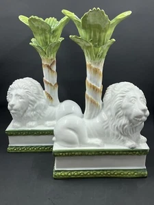 Pair Of Vintage Bassano Italy Italian Ceramic Lion Candleholders - Picture 1 of 11