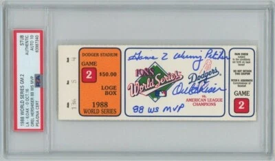 Orel Hershiser Signed World Series Ticket "Game 2 Winning Pitcher/88 WS MVP" PSA - Image 1 of 3