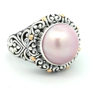Video 18K Gold 925 Sterling Silver Natural Mabe Pearl Samuel B Engagement Ring - Picture 1 of 3