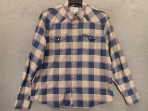 Lucky Brand Western Shirt Mens 2XL Pearl Snap Long Sleeve Plaid Saturday Stretch - Picture 1 of 8