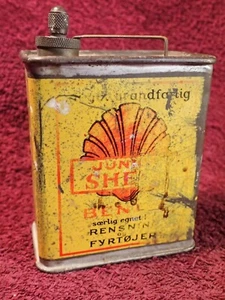 VERY RARE VINTAGE ANTIQUE SHELL BENZIN OIL CAN w ORIGINAL CAP DENMARK DANISH - Picture 1 of 7