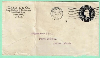 U443 5¢ Circular Die July 1928 Jersey City NJ Ponta Delgada AZORES COLGATE c/c - Image 1 of 2