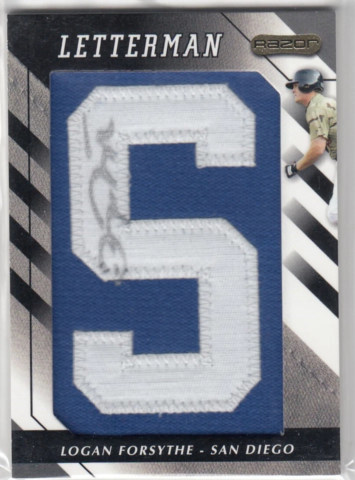 2008 Logan Forsythe Razor AUTO LETTER PATCH S - LF Arkansas Razorbacks RC - Image 1 of 1