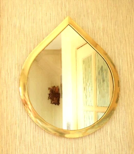 Hand Tooled  Brass Coloured Metal  Tear Shaped  Mirror 36  cm x 30 cm - Picture 1 of 2