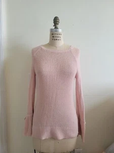 Loft Light Pink Knit Crochet Sweater XS NWT Fit XS/S - Picture 1 of 10