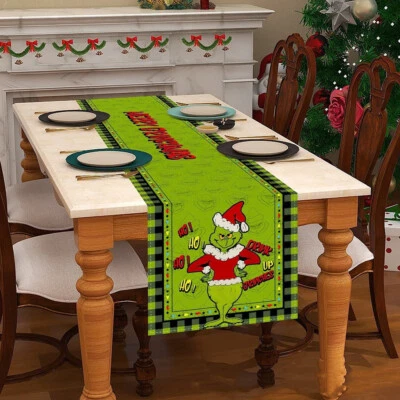 Grinch Christmas Table Runner Tablecloth Cover Cloths Xmas Dinner Party Decor - Image 1 of 4