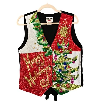 Colete de Natal lantejoulas fantasia moda vintage exclusivo elaborado brilho feminino tamanho M - Imagem 1 de 4