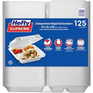 Contenedor con tapa con bisagras de espuma Hefty Supreme, 3 compartimentos 125 ct. - Imagen 1 de 5