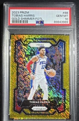 TOBIAS HARRIS 2023-24 PANINI PRIZM #88 FOTL GOLD SHIMMER PRIZM/10 SIXERS PSA 10 Foto 1 de 4