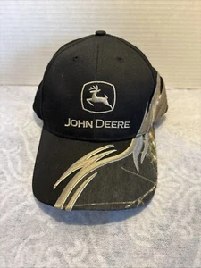 John Deere Men's Strapback Black Camo Silver Flame Hat OSFM Embroidered Logo - Picture 1 of 8