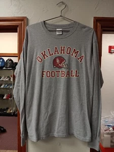 Oklahoma Sooners Grey Longsleeve Shirt Size Mens Large Preowned 67 - Picture 1 of 4