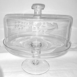 Vintage Glass Pedestal Cake with Dome Dessert Stand Straight Sides - Picture 1 of 5