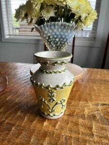 Vintage Italian Vase, Made in Italy. Yellow and Green with Flowers. Signed As Is - Picture 1 of 7